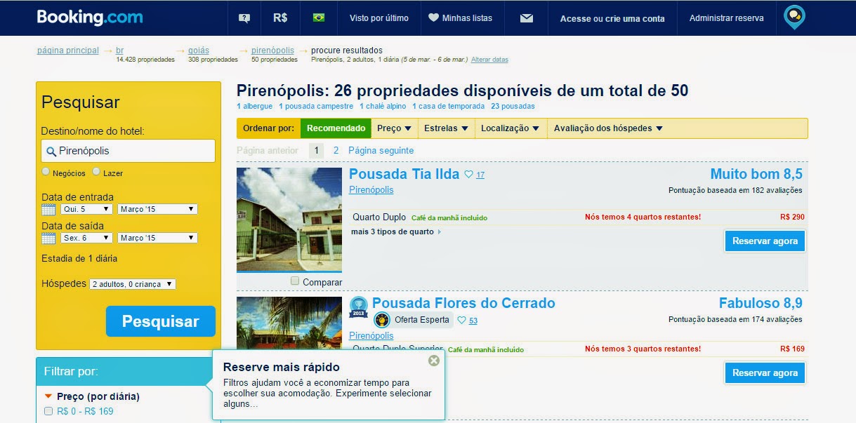 página do Booking página do Booking