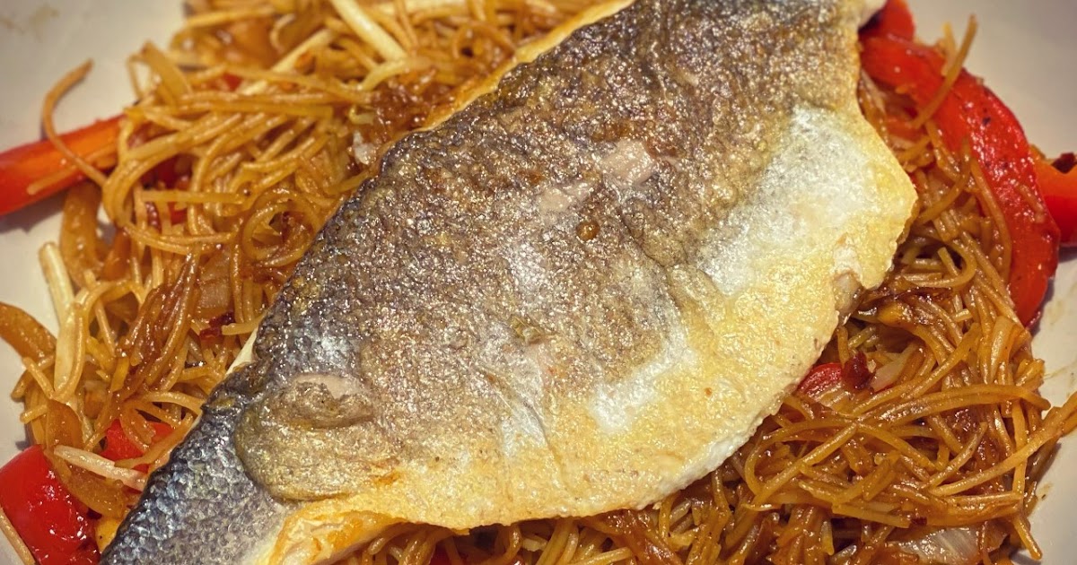 Singapore Noodles with Grilled Sea Bass
