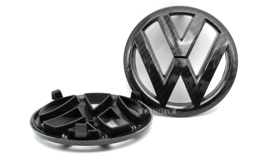Emblem Logo Untuk Mobil VW Model Carbon Glossy Black (Berkaki) Ukuran 13.8cm