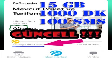 Turkcell 15 GB 1000 DK 100 SMS 65 TL (Faturalı)