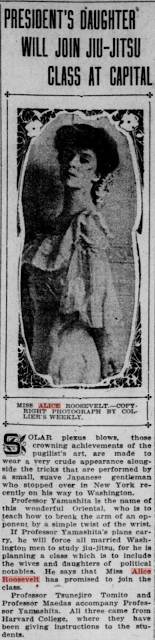 "President's Daughter Will Join Jiu-Jitsu Class At Capital," The San Francisco Call (San Francisco, CA), January 23, 1905, Page 6, Image 6, col. 3.