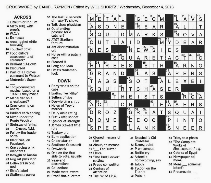 Crosswords puzzle shortz challenging difficulty crosswordpuzzles tara 1096 The New York Times Crossword in Gothic: 12.04.13 — Skidoo!