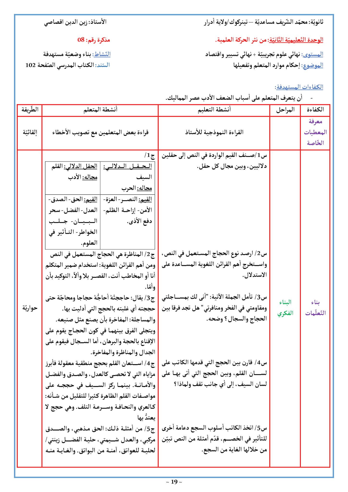 تحضير درس إحكام موارد المتعلم وتفعيلها 3 ثانوي علمي