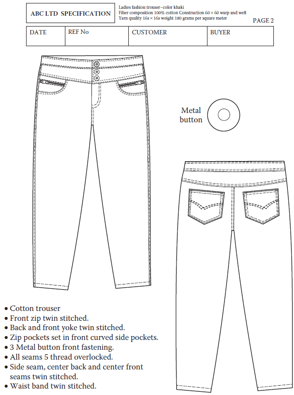 Ladies Fashion Trouser Specification Sheet Making Techniques ...