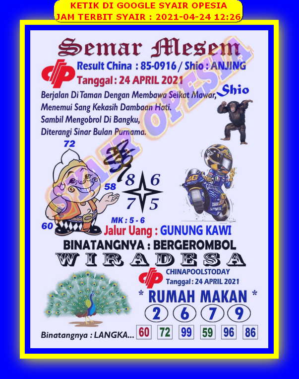 Syair Harian Sgp 24 April 2021 Kode Syair Sgp Hk Sd Motesia