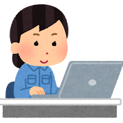 パソコンを使う作業員のイラスト(女性)