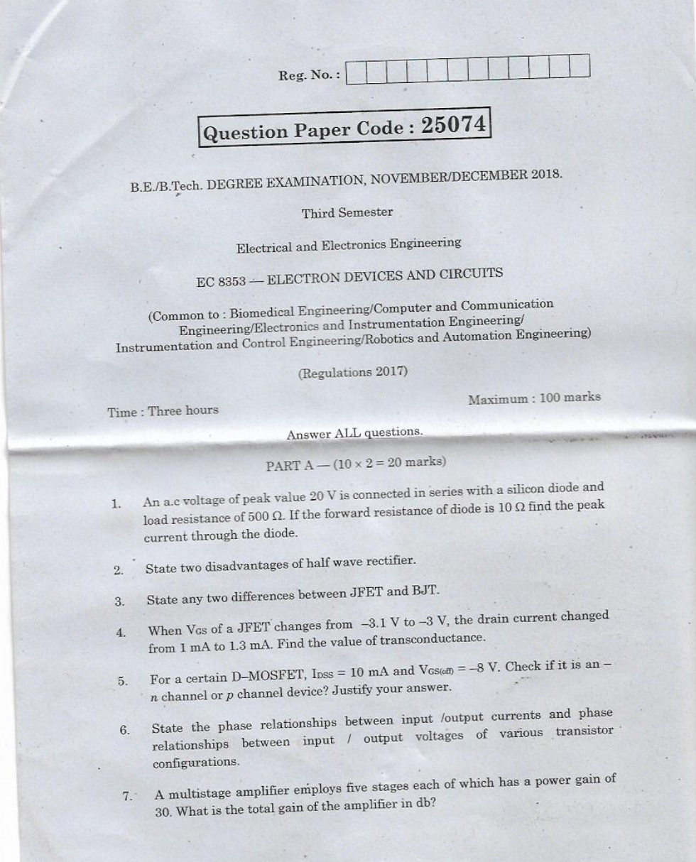 Ec8353 Electron Devices And Circuits Nov Dec 2018 Question Paper University Question Papers