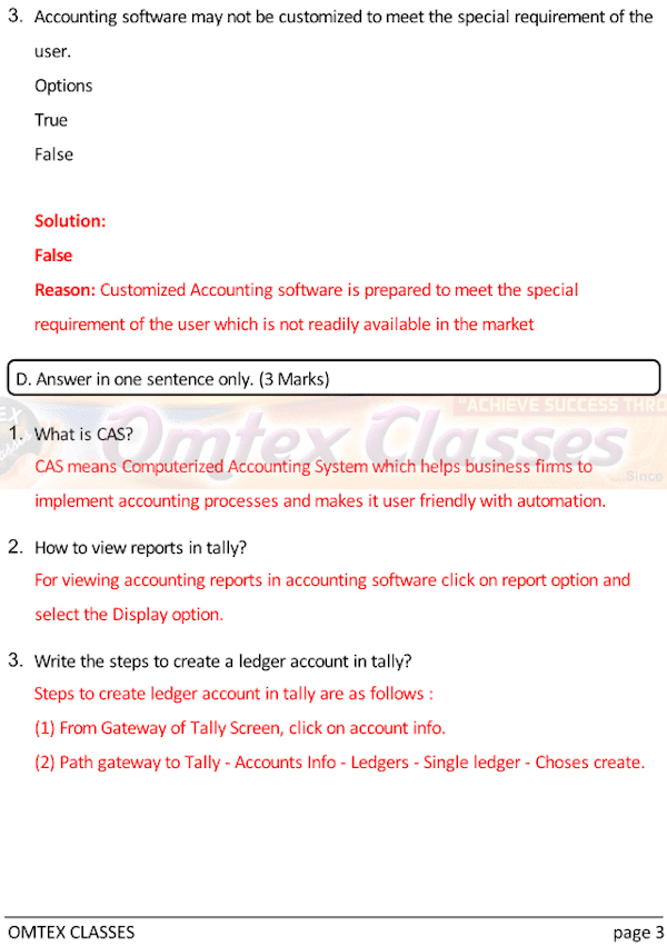 Accounts Test No. 10. Class: 12th Standard Maharashtra Chapter 10: Computer In Accounting.