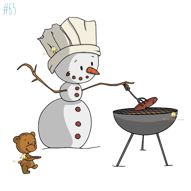 Snowman and barbecue digital stamp