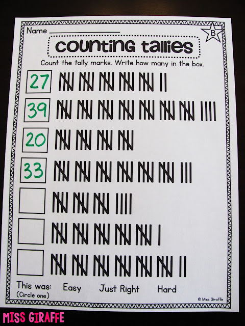 Counting tally marks practice worksheets and activities - lots of great ideas for teaching graphing