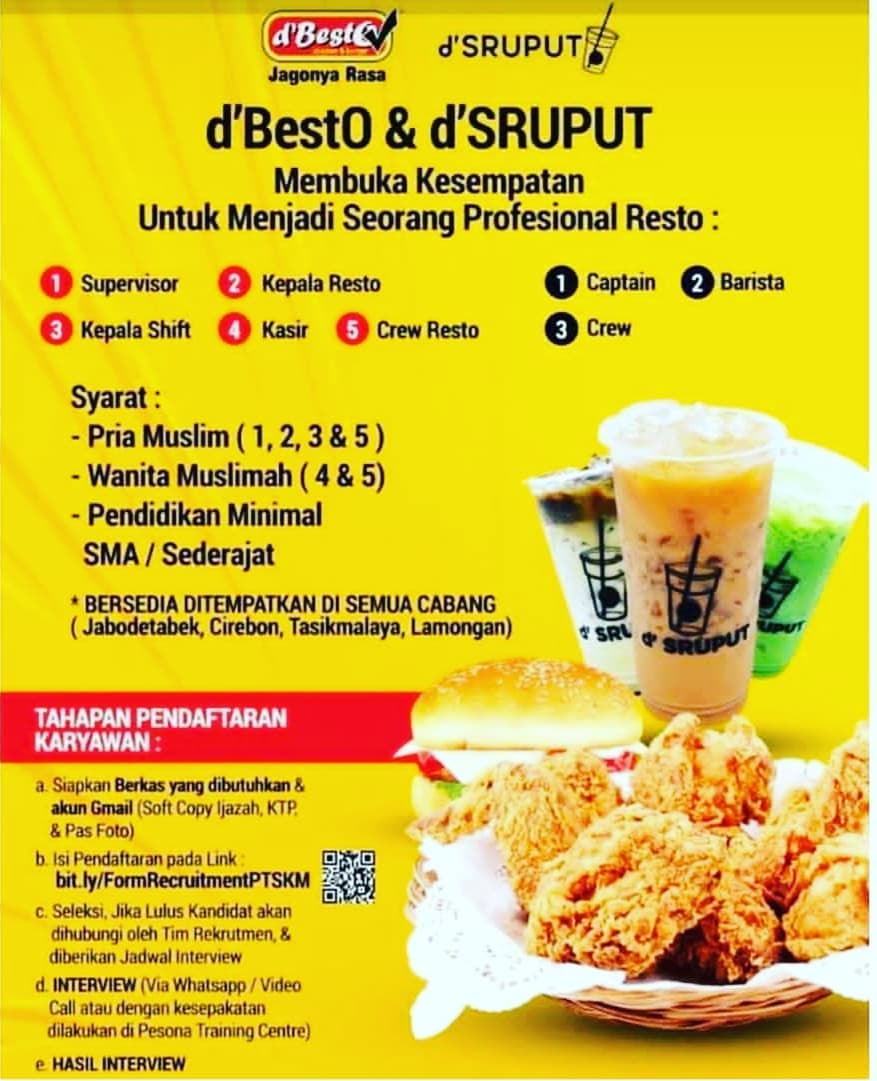 Loker Kasir Supervisor Crew Resto D Besto Group D Sruput 2019 Kawan Loker