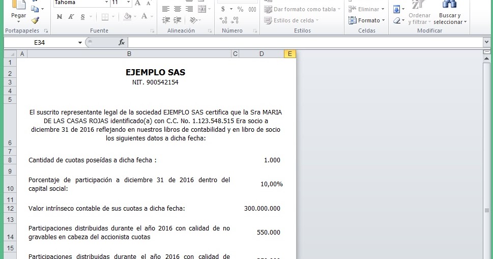 accex modelo excel certificado anual a socios y o accionistas por formato de certificado