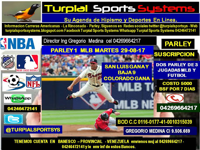 TURPIAL SPORTS SYSTEMS : PARLEY MLB MARTES 29-08-17