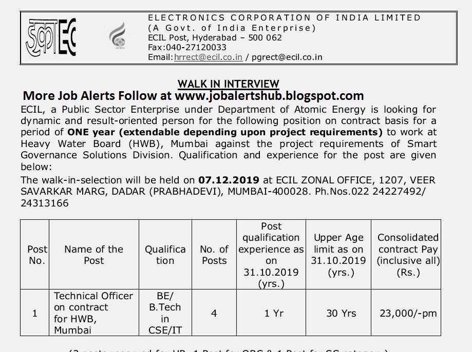 ECIL WalkIn Interviews for Engineering / IT / Diploma / ITI
