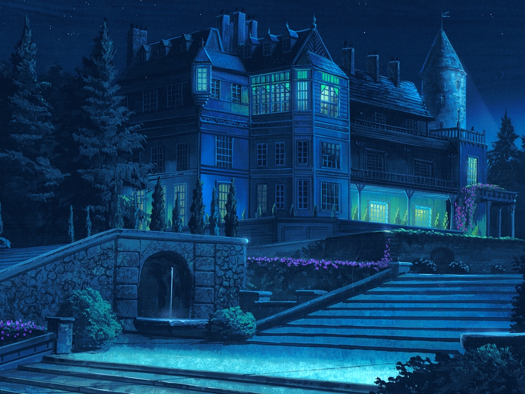 Anime Landscape: Anime Luxury Palace at Night Background
