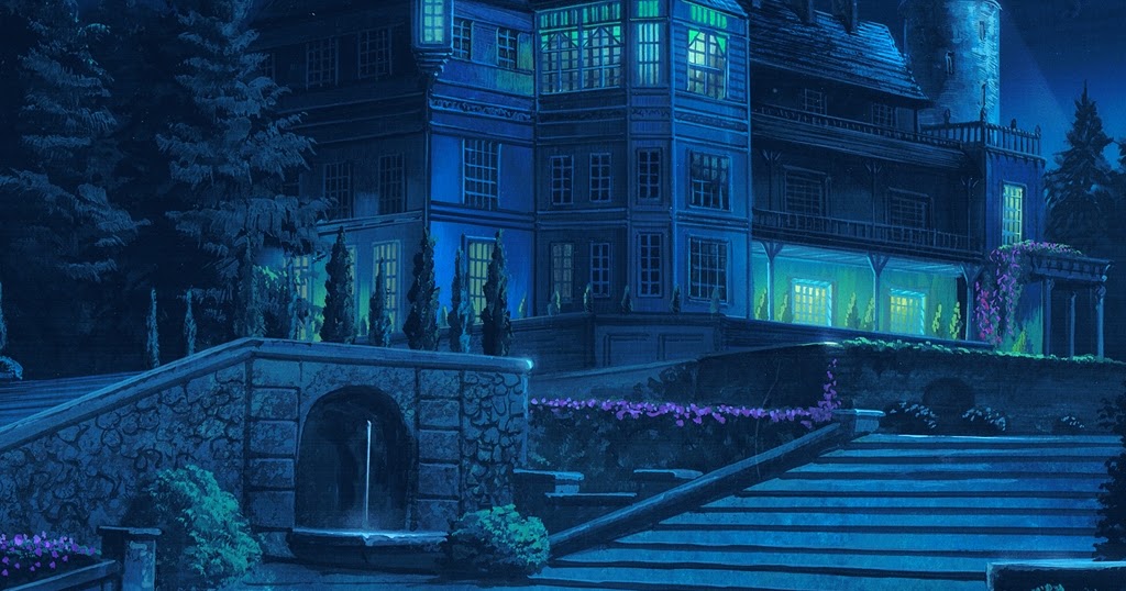 Anime Landscape: Anime Luxury Palace at Night Background