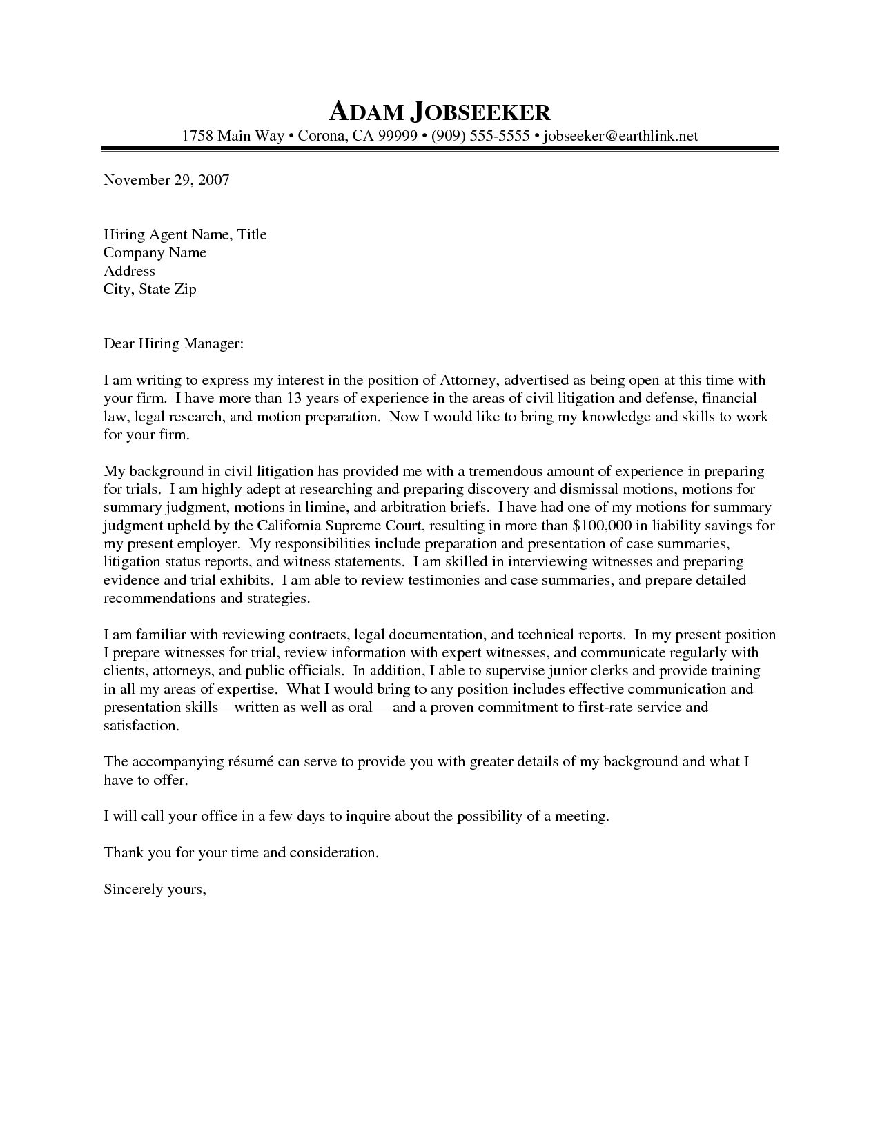 city attorney cover letter example