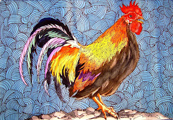 rooster decorative watercolor daily ink painting barb creations