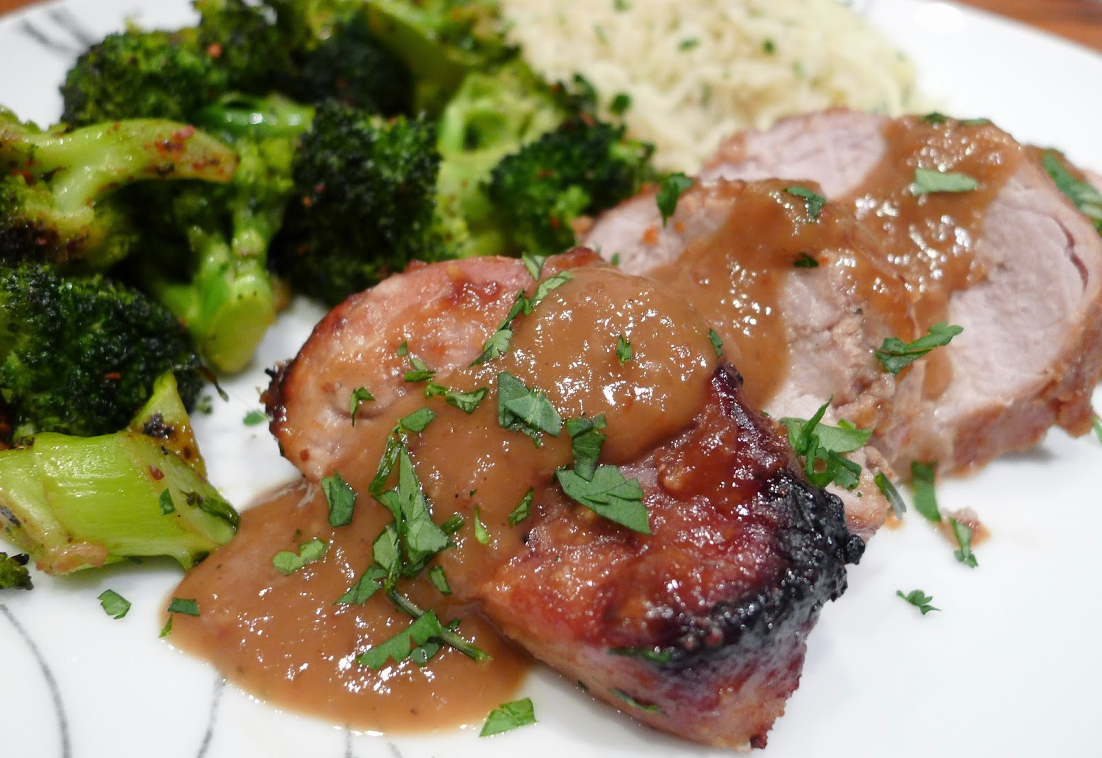 Culinary Adventures in London Asianstyle Pork Fillet with Garlic Rice & Ginger Broccoli