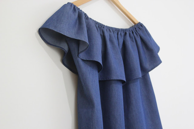 diy patrones camiseta denim sin hombros mujer