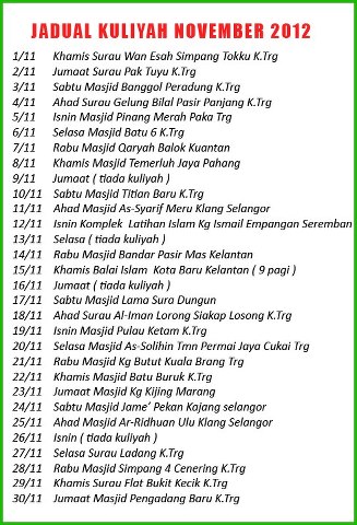 Jadual Kuliah Ustaz Azhar Idrus Bulan November 2012  Blog 