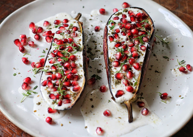 Eggplant with Buttermilk Sauce and Pomegranate