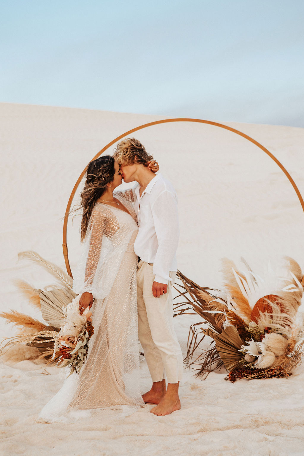 to the aisle australia | run away with me boho styled shoot perth Jypsea photography perth weddings sand dunes elopement bridal gowns hair makeup florals styled boho
