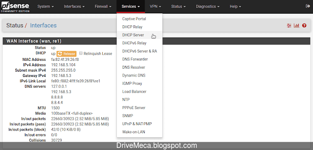 Navegamos a configurar un DHCP server en la interfaz