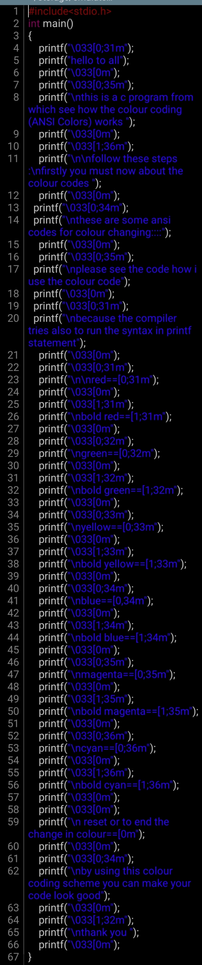 ANSIColorCode in c language