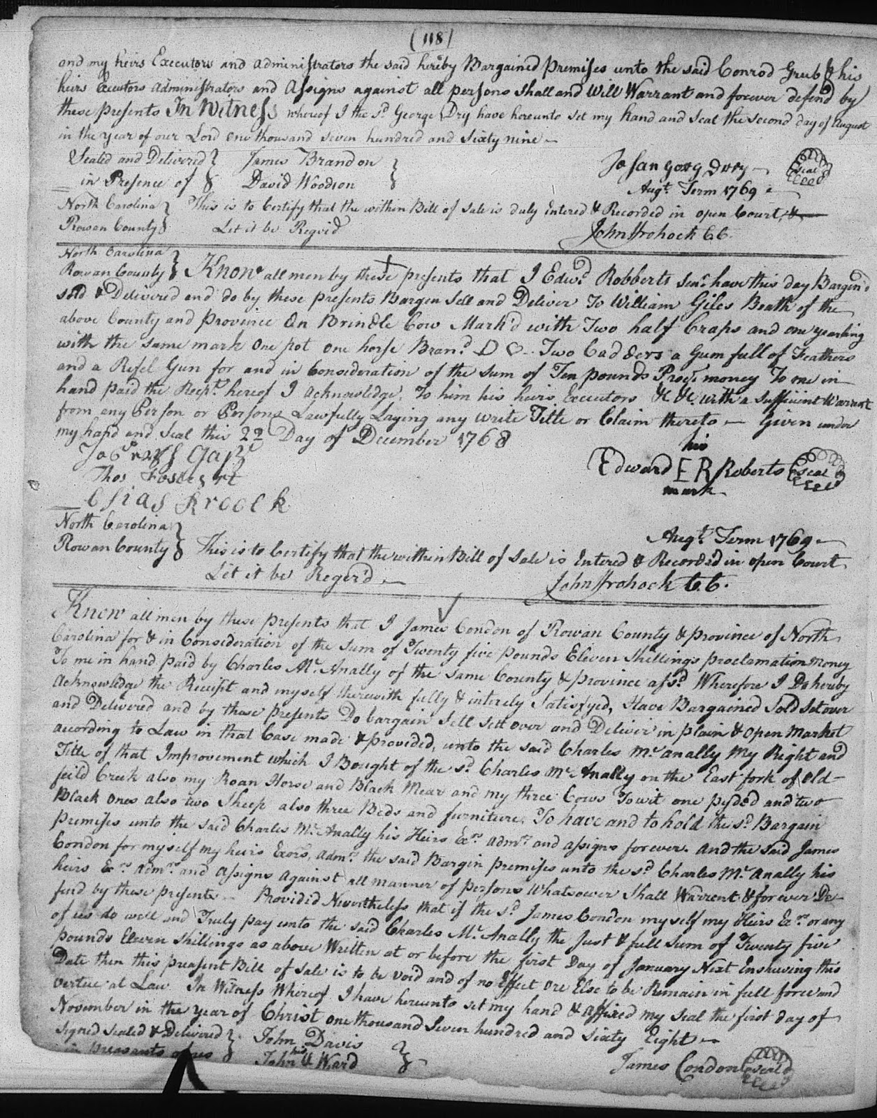 Carolina Family Roots 1769 Deed Rowan Dry to Conrad Grubb
