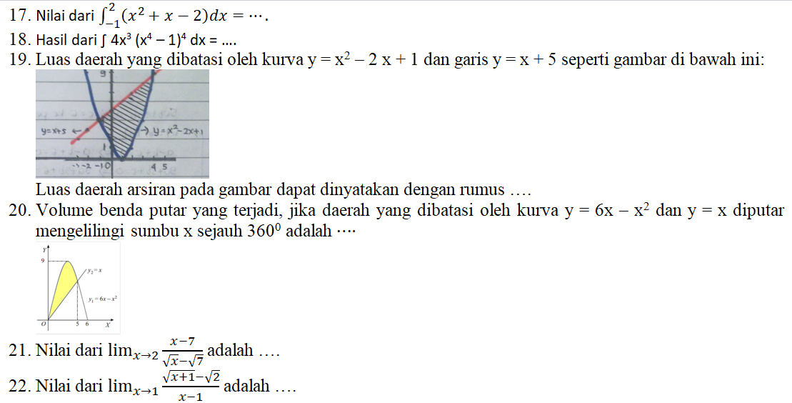 lizzanovrida SOAL Limit, Turunan, Integral