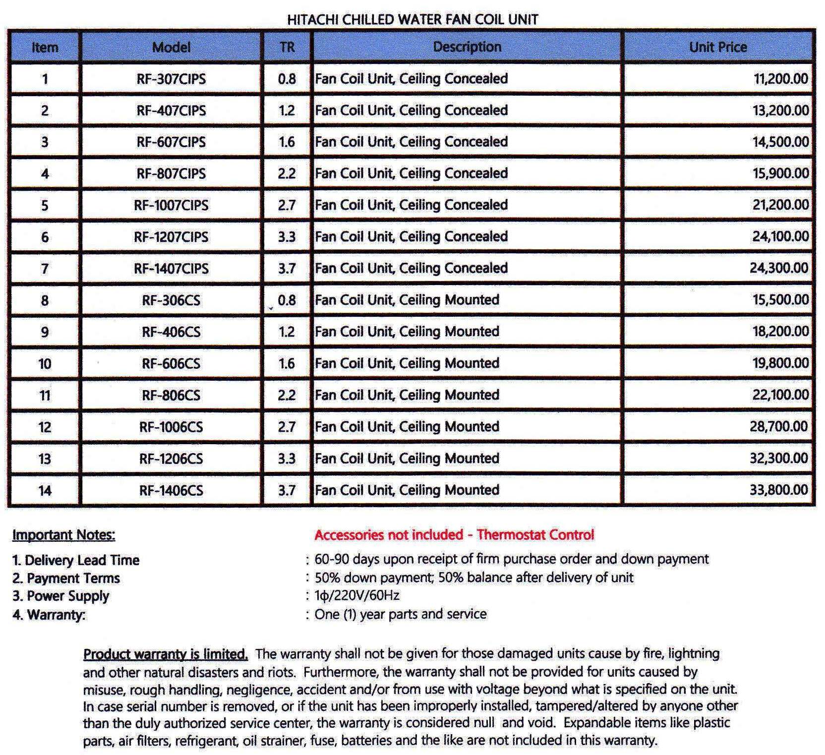 HITACHI AIRCON PRICE LIST