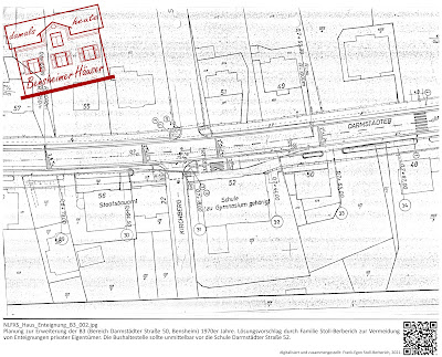 Bensheimer Häuser - Die Erweiterung der B3 - Darmstädter Straße 50 - Planung einer Bushaltestelle 1970 - Alternativvorschläge