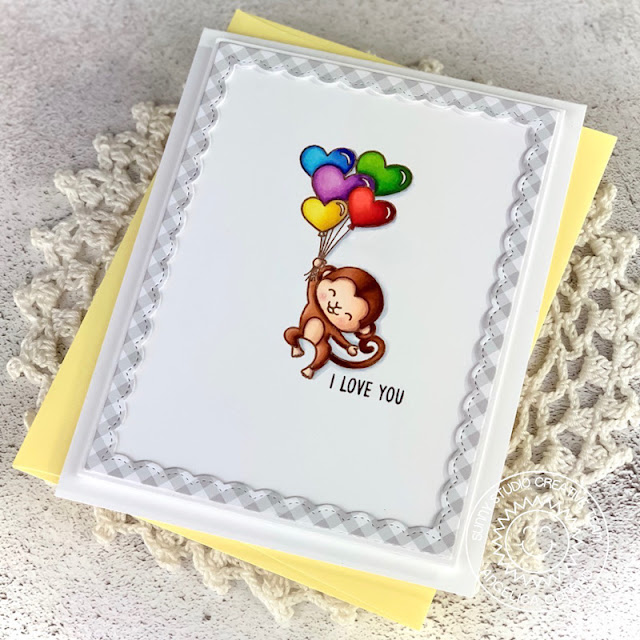 Sunny Studio Stamps: Love Monkey Fancy Frames Dies Love You Card by Angelica Conrad Sunny Studio Stamps: Love Monkey Fancy Frames Dies Love You Card by Angelica Conrad