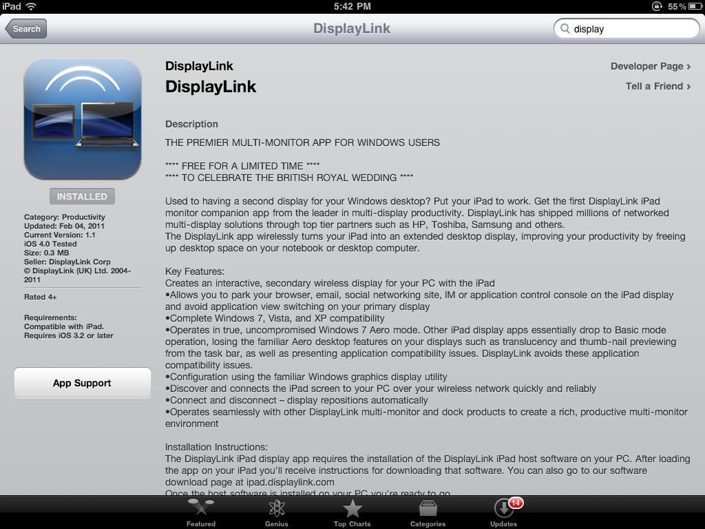 [IPad Apps] 免Jail Break IPad當第2顯示器: DisplayLink - 雜筆甩