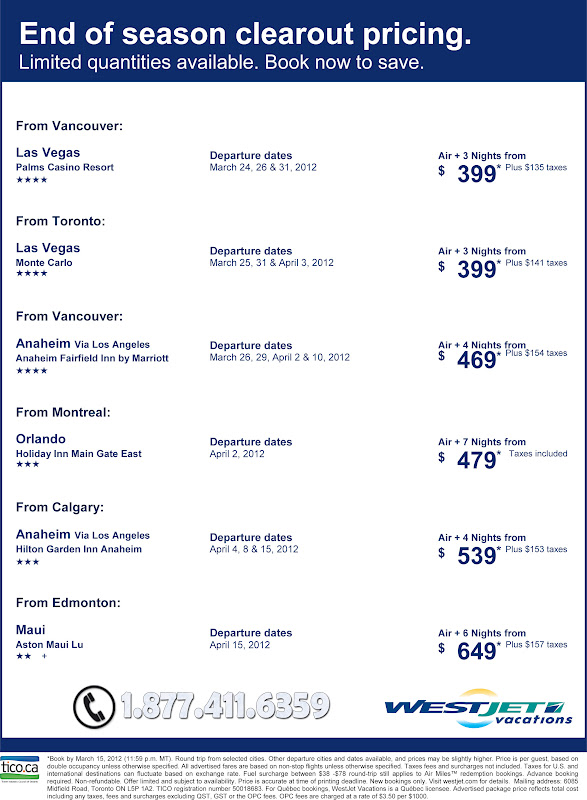 411 travelbuys Blog 411travelbuys.ca Westjet Vacations End of Season