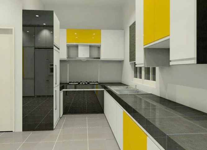 warna terang pada kabinet tertentu sahaja mencipta efek highlight pada dapur