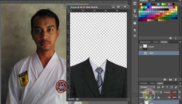 Cara praktis mengganti baju dengan jas di photoshop