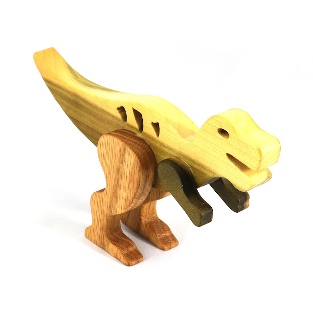 Handmade Wood Toy Dinosaur Tyrannosaurus Rex T-Rex Made From Poplar and Oak