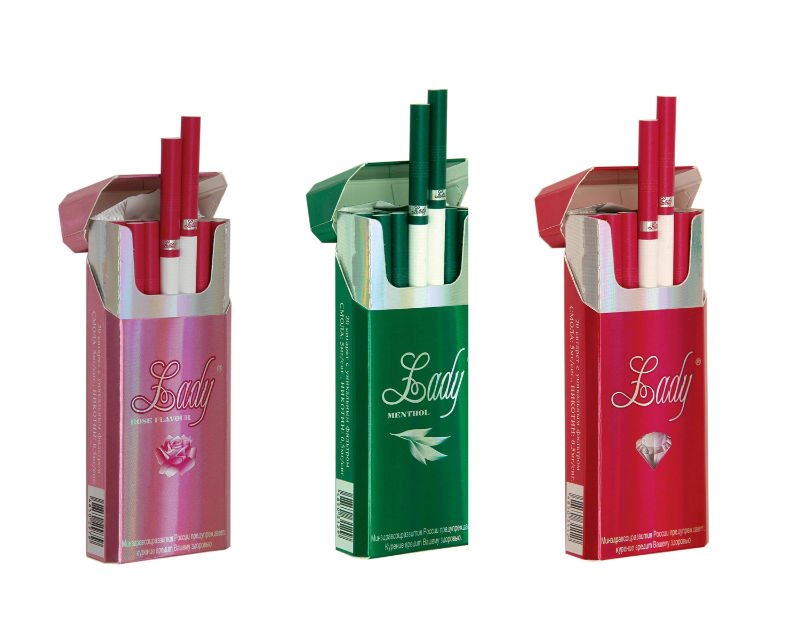 Тонкие женские сигареты с кнопкой названия с картинкой