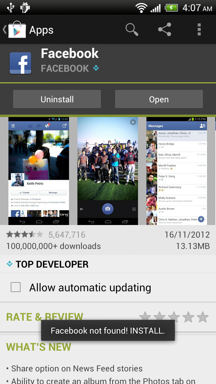 Androider Check and request to install Facebook App
