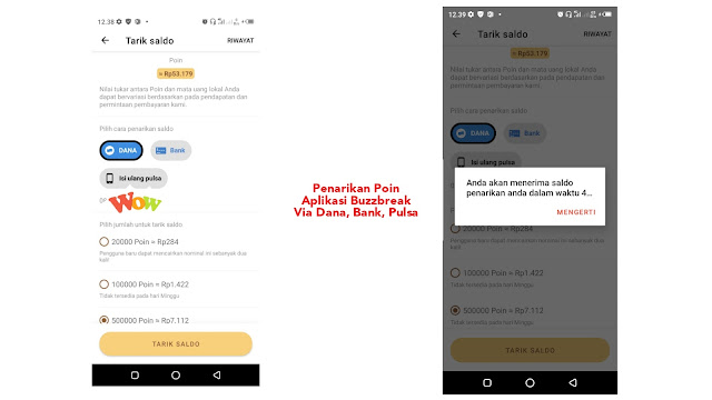 Aplikasi Android Buzzbreak bukti Redeem poin