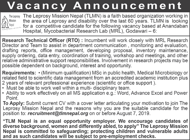 Vacancy at The Leprosy Mission Nepal