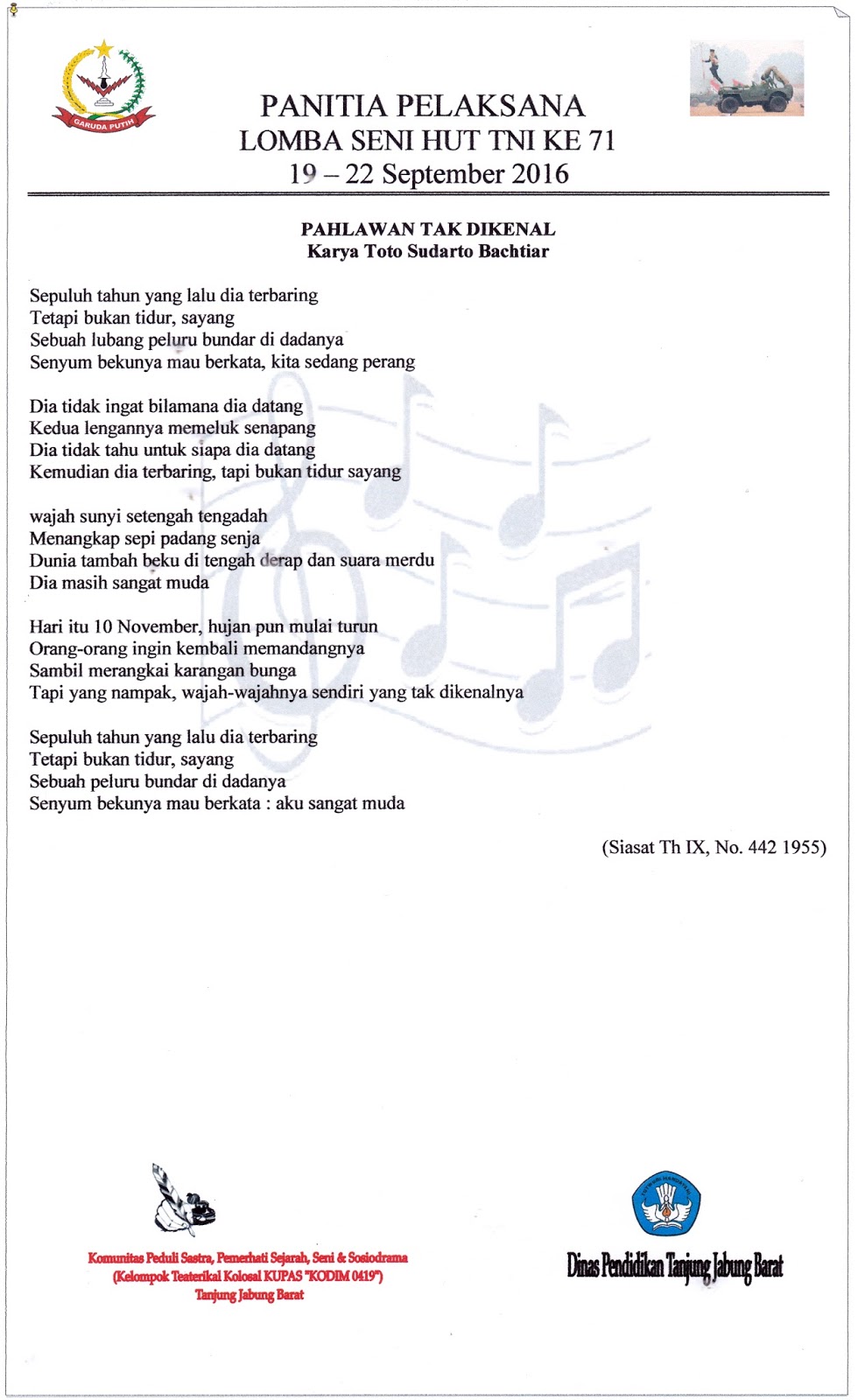 Teks Puisi Berjudul 10 November Karya Toto Sudarto