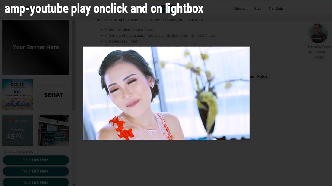 amp-youtube play onclick and on lightbox
