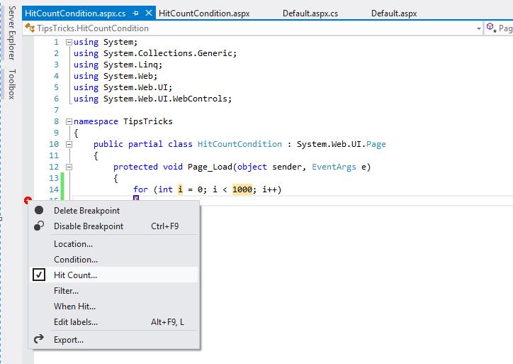 Hit Count breakpoints in Visual studio