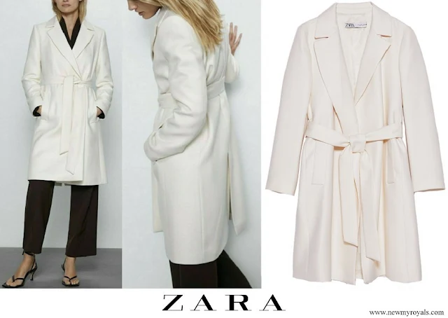 Princess Marie wore a new oyster white belted wool coat from Zara