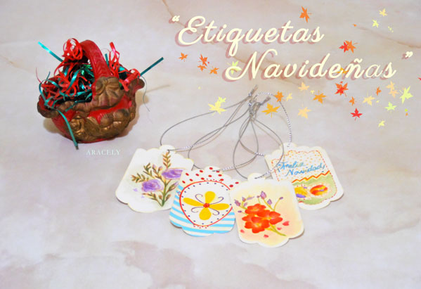 Etiquetas navideñas, pintura decorativa