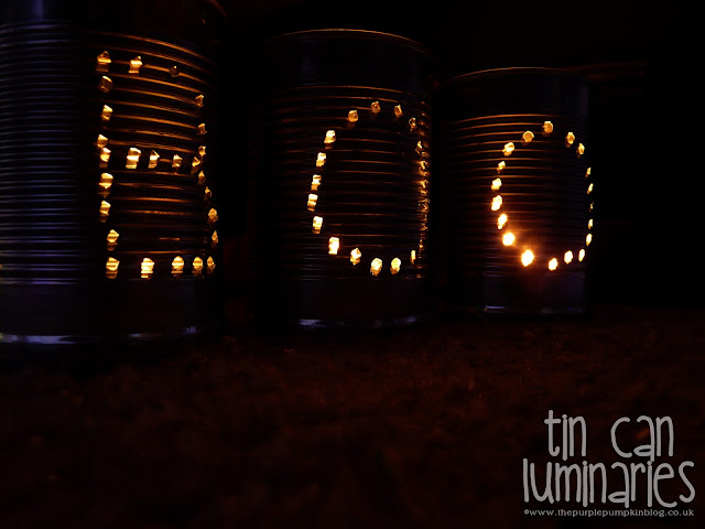 ~Tin Can Luminaries {Crafty October} at The Purple Pumpkin Blog~