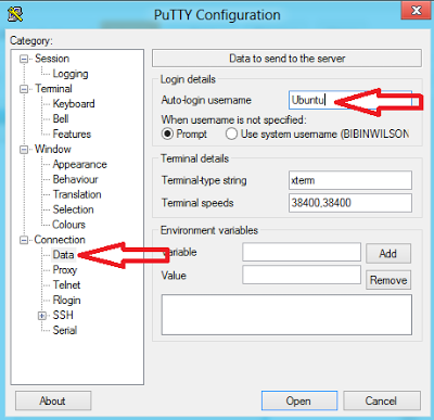 entering username in putty